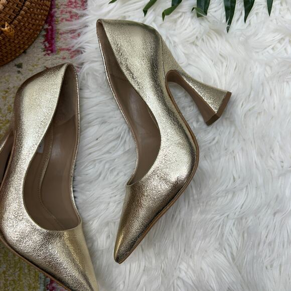 Steve Madden Gold Pointed Toe Leather Pump Heel 6.5 Cocktail Wedding Guest - Picture 3 of 11